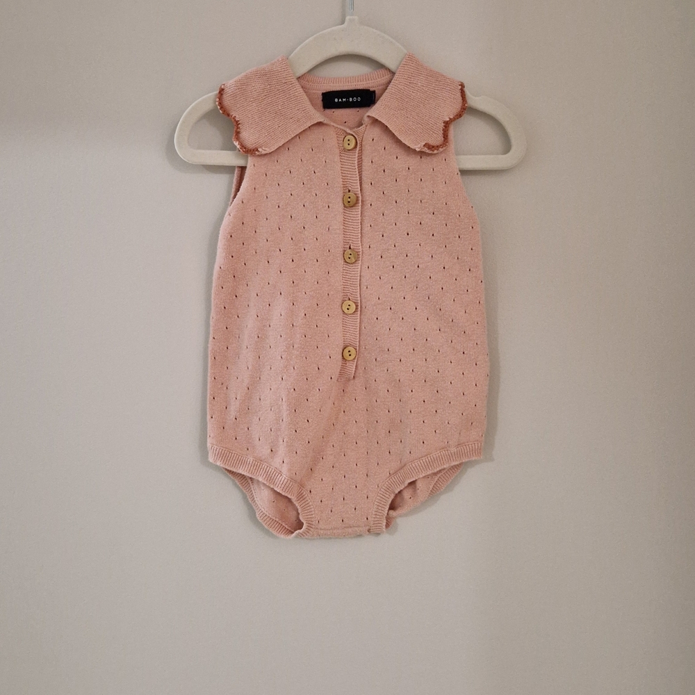 BAMBOO Soft Pink Knit Top with Button